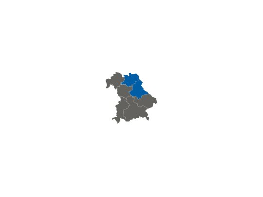 stumme Karte, Oberfranken und Oberpfalz blau markiert