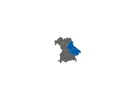 stumme Karte, Niederbayern und Oberpfalz blau markiert