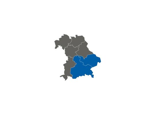 stumme Karte, Nieder und Oberbayern blau markiert