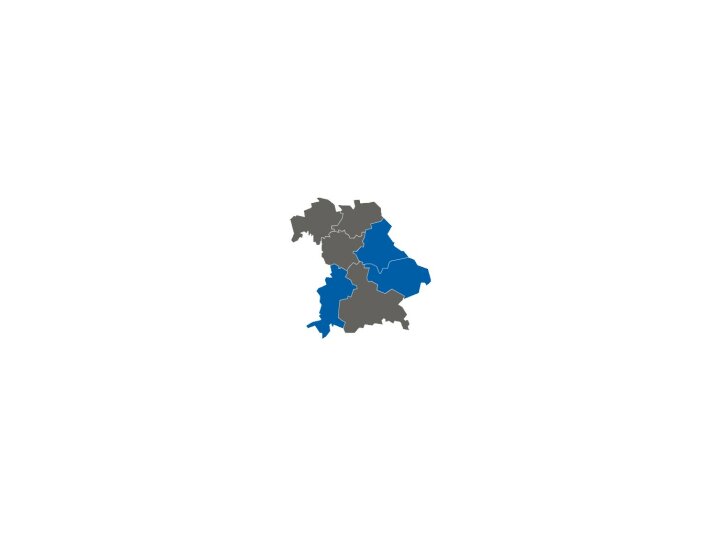 stumme Karte, Niederbayern, Oberpfalz und Schwaben blau markiert