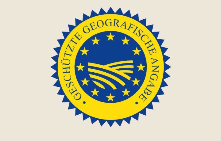 Logo geschützte geografische Angabe gelb und blau