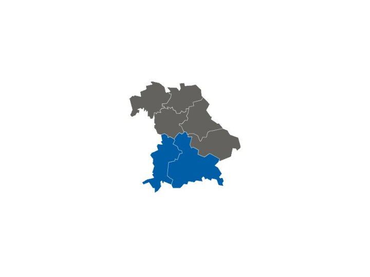 stumme Karte, Oberbayern und Schwaben blau markiert